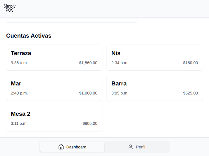 Vista previa del panel de Simply POS